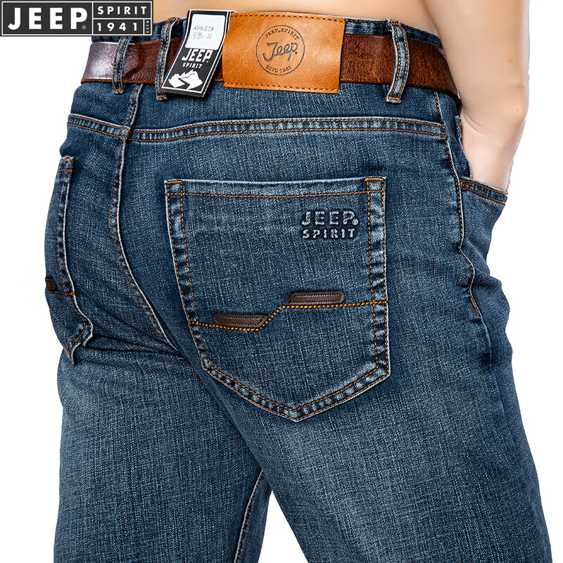 jeep吉普春夏新款牛仔裤男士直筒宽松弹力商务牛仔裤休闲大码长裤子男