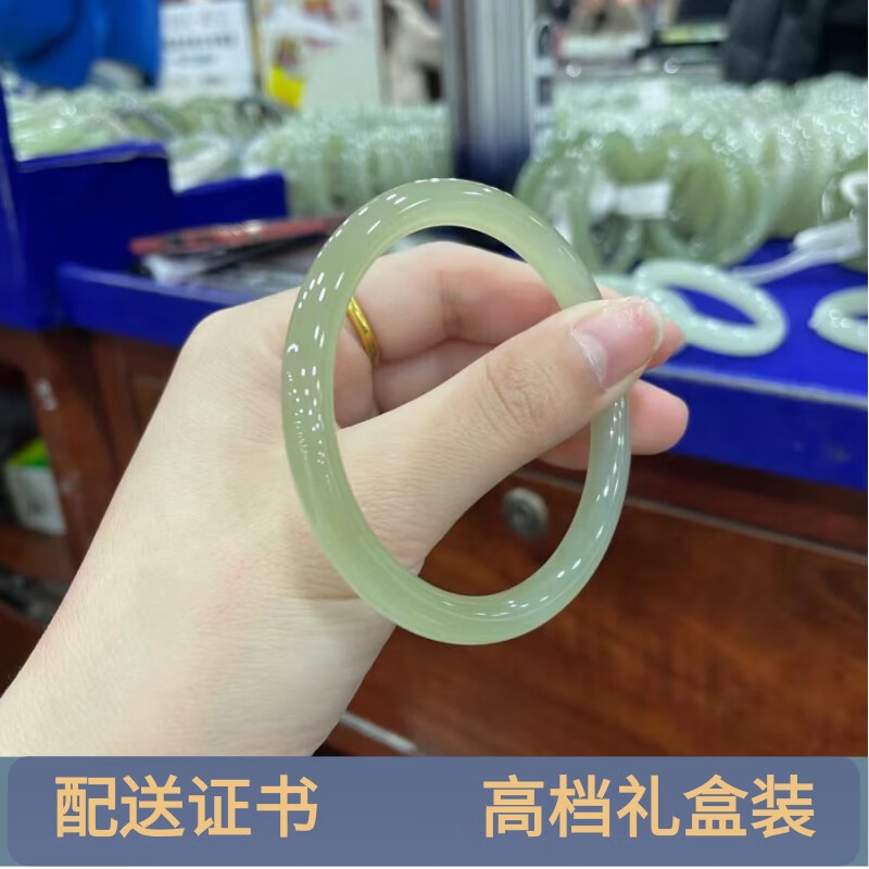 恋聚和田玉手镯新疆正圈美人小细圆条晴水绿叮当镯冰种少女时尚轻奢款 青玉内径50