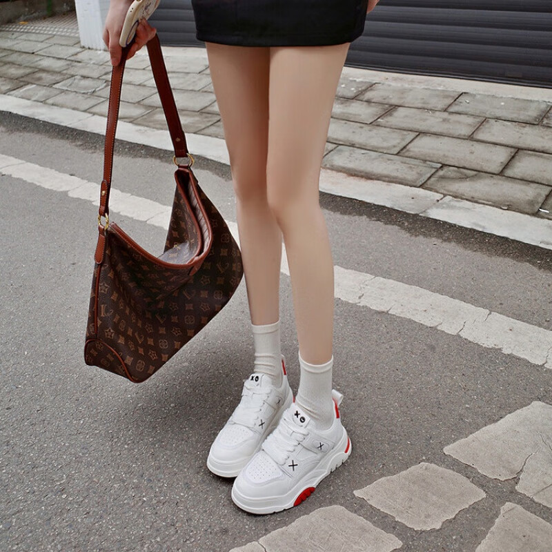 戴丽格24新款5cm厚底系带小白鞋拼色休闲板鞋ins潮搭 白黑 35