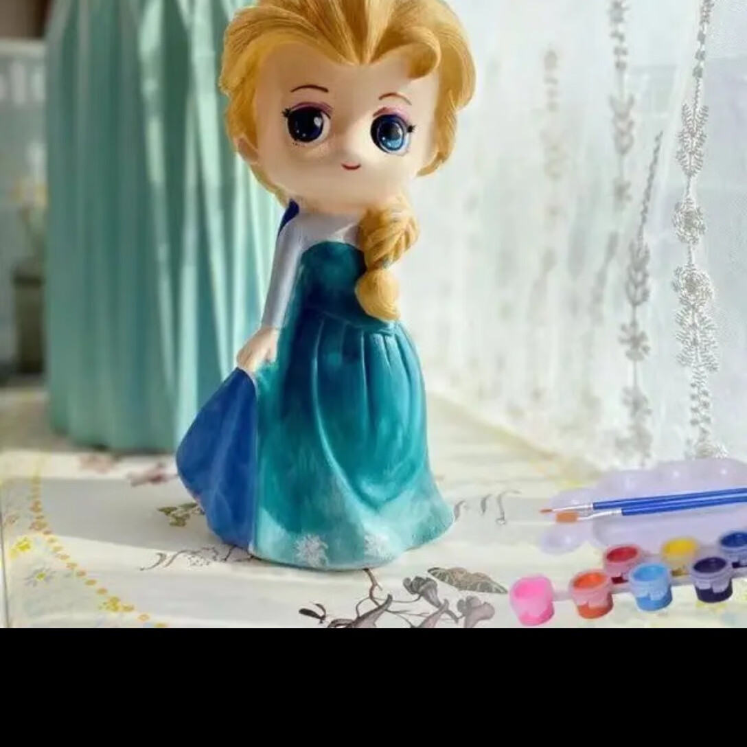 娃娃涂色玩具大号手工娃娃存钱罐石膏涂色涂鸦diy创作 爱莎公主26厘米