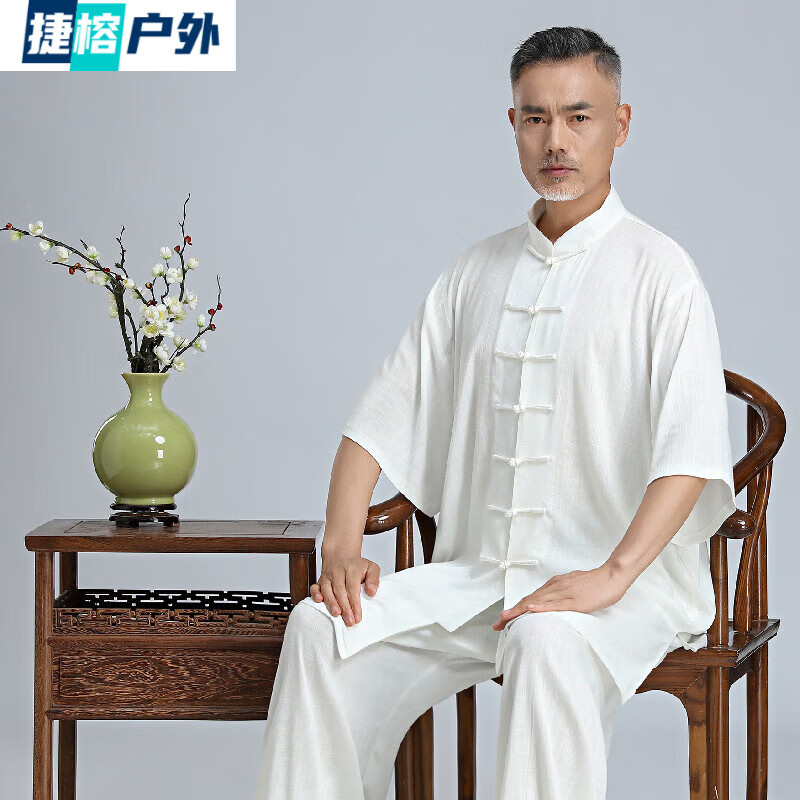翰鸥斐夏天短袖太极服女新款夏季高端棉麻薄款亚麻太极服男款夏装店