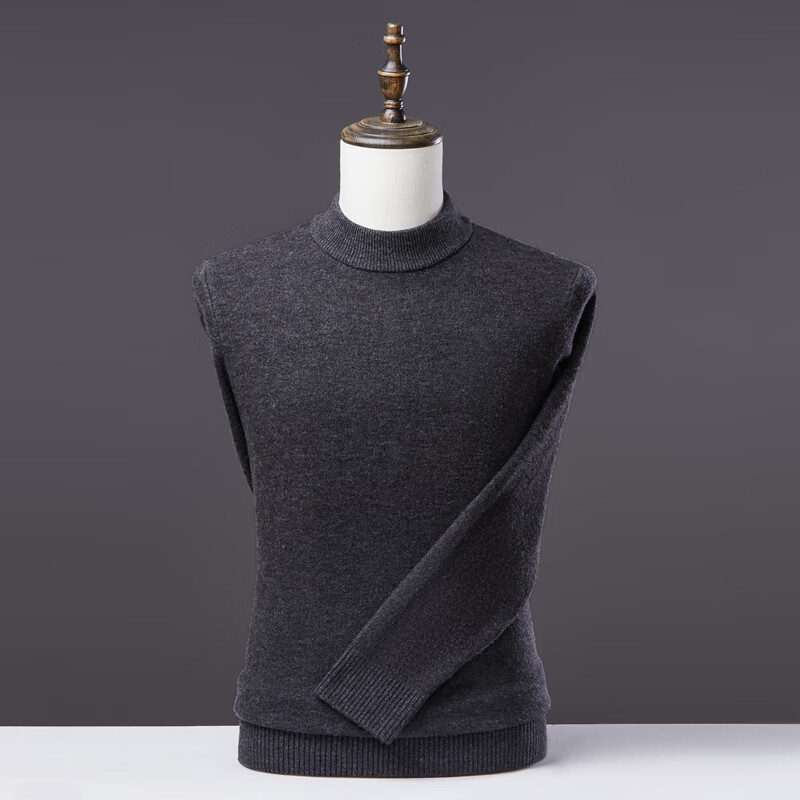 RVFAN男装羊毛衫男保暖毛衣秋冬季套头针织衫中年男士圆领打底衫 黑色 L