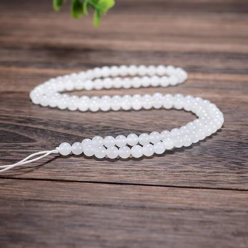 尊柜 天然新疆和田玉羊脂玉108颗项链挂绳 老坑料圆珠毛衣链绳子男女