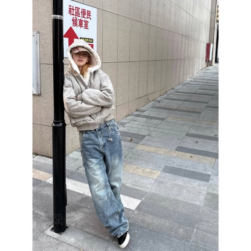 黑盒白座山雕大理石麦灰夹克男士冬季潮牌美式加绒加厚保暖情侣连帽外套 SRDD-W266大理石麦灰 加绒 XL 【135-155斤】