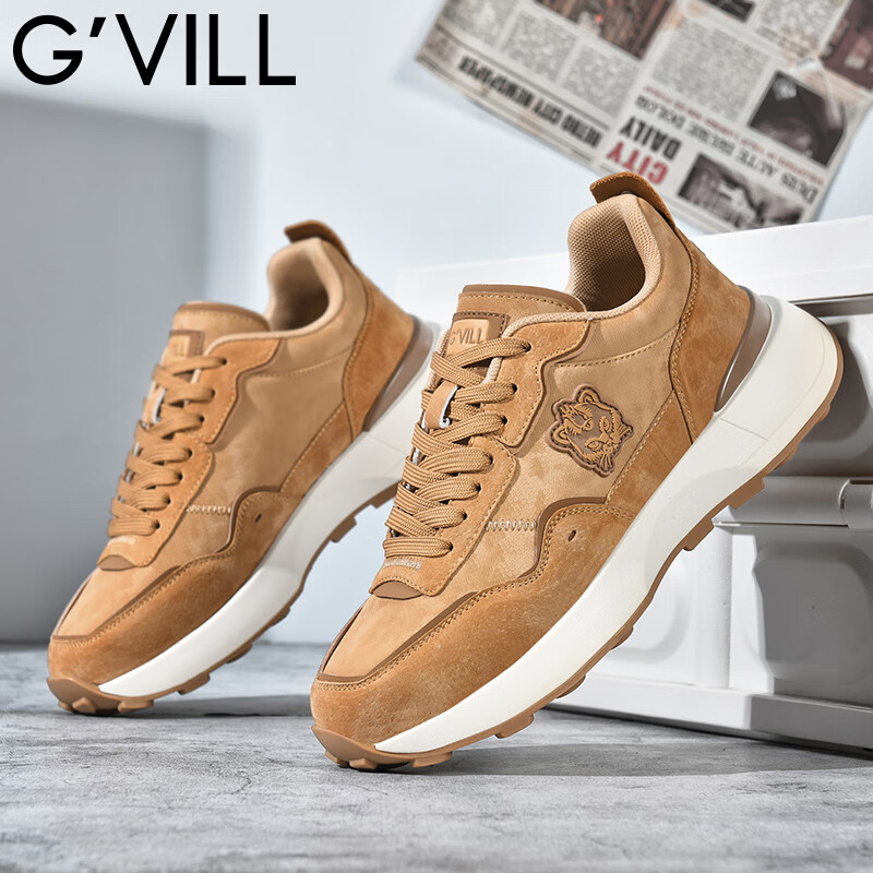 贵之步秋冬季复古男鞋厚底防滑舒适运动鞋男款增高缓震软底新款休闲鞋 黄色 G008 42 （运动鞋码）