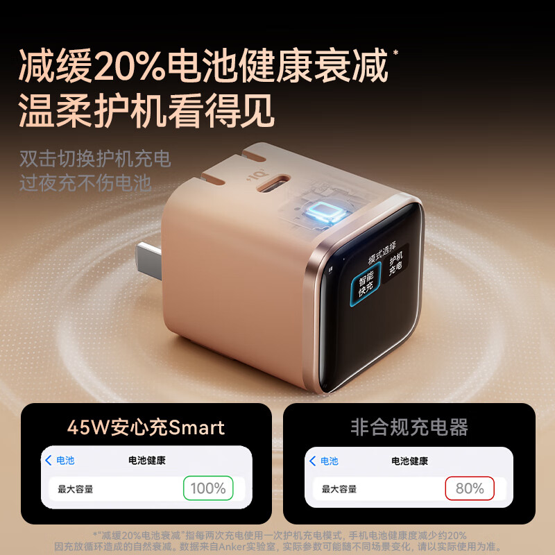 ANKER安克充电器45W智能屏显安心充Smart充电器氮化镓苹果新机充电头【智能识别iPhone17系】双折叠插脚 【45W重磅新品】极光白-AI智显屏|专利双插脚