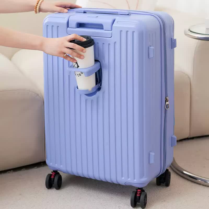 EAZZ【侧开盖】行李箱女扩容拉杆箱刹车轮旅行箱男登机箱多功能密码箱 蔚蓝色【YKK拉链+干湿分离】 20英寸 YKK拉链|扩容后约22英寸