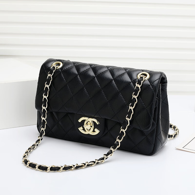 香奈小香儿包包女士小香儿真皮斜挎单肩时尚百搭2023新款小包包 黑色