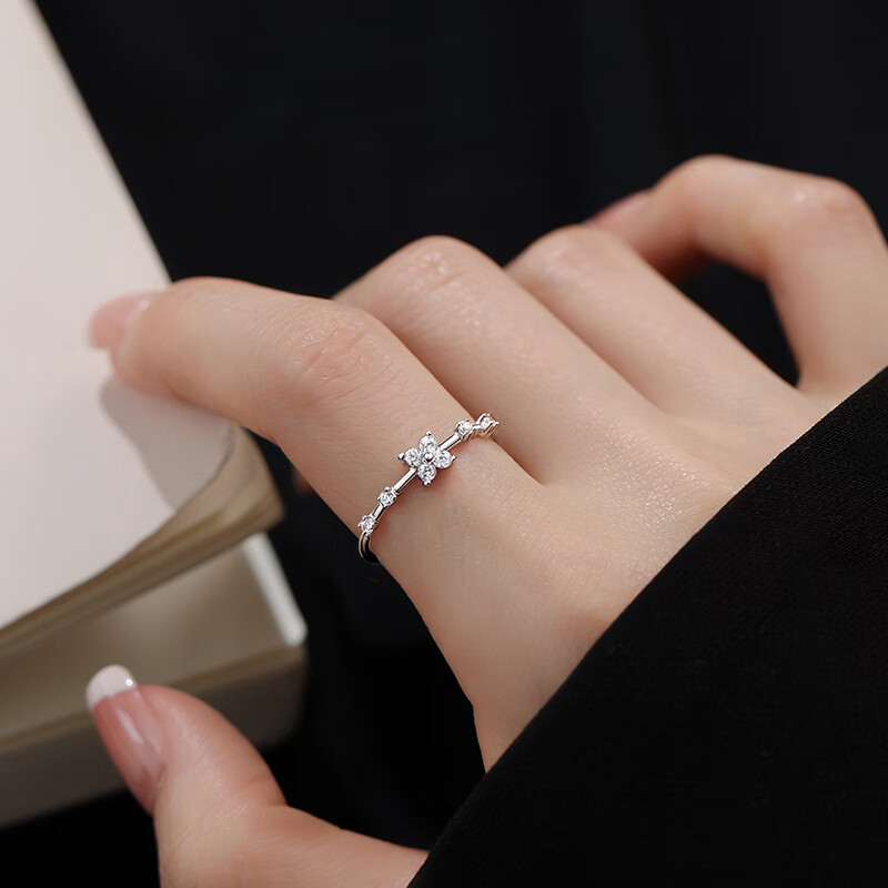 老银匠999纯银四叶草戒指女小众轻奢开口戒设计感食指戒 999银四叶草戒指 开口可调节