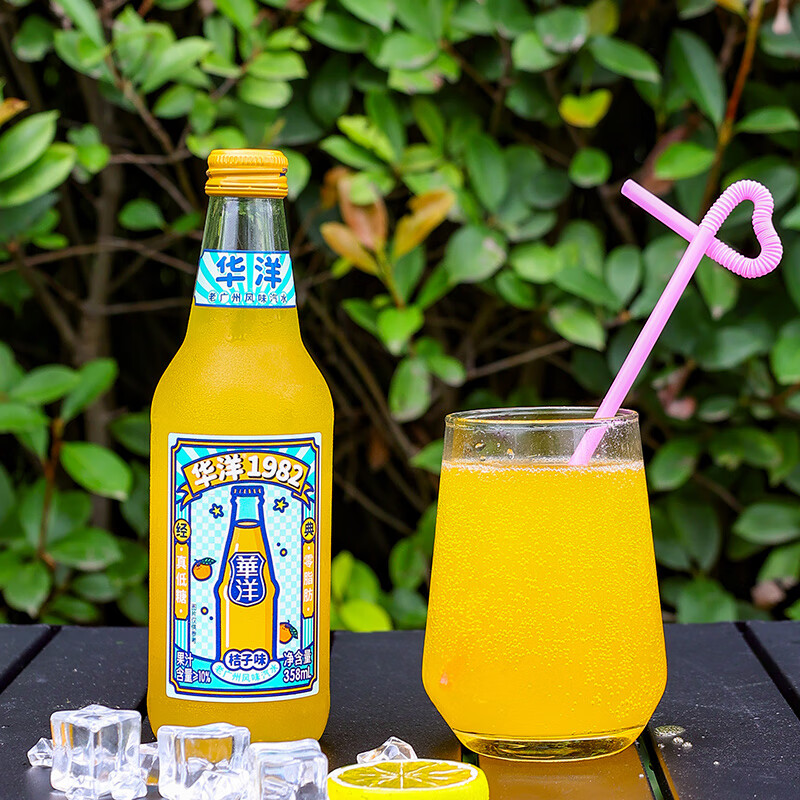 华洋1982汽水 果汁型碳酸饮料358ml玻璃瓶整箱装低糖0脂肪网红饮品 混合装【6口味各1瓶】358ml*6瓶
