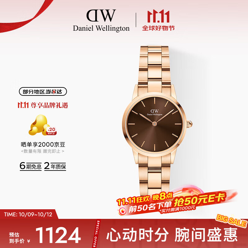 丹尼尔惠灵顿（DanielWellington）DW小精钢女表棕色表盘钢带欧美简约风腕表节日礼物DW00100463