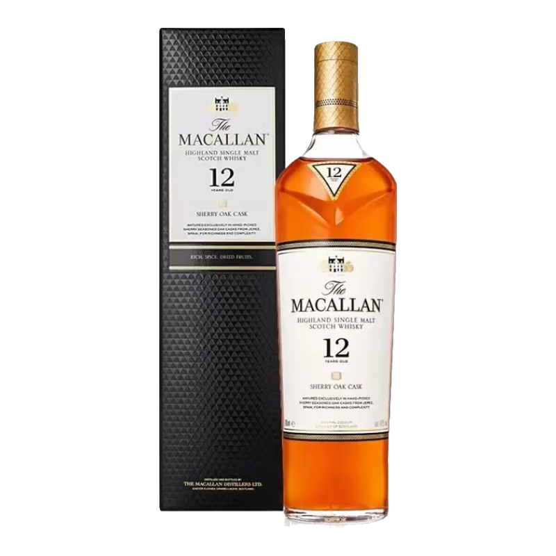 麦卡伦（MACALLAN）单桶12年礼盒装  700ml*1 单一麦芽威士忌 雪莉桶单桶  