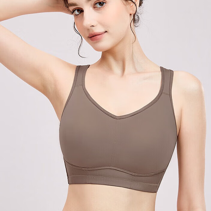 千奈美運(yùn)動(dòng)內(nèi)衣女全罩杯防震薄款無痕大胸顯小文胸收副乳防下垂 游牧灰 80C