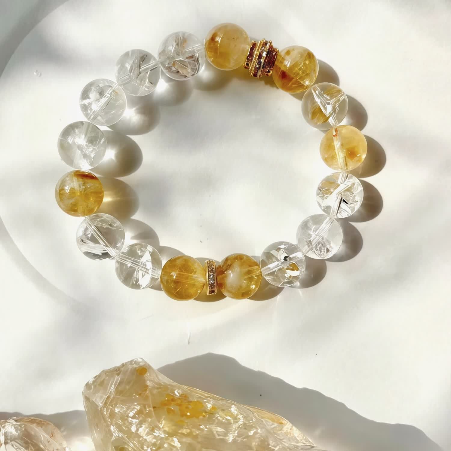 天然水晶爆闪白阿赛黄塔晶高品质手串手链11mm招财纳福熊猫公主
