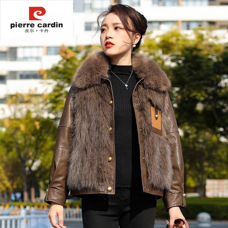 皮尔卡丹品牌2023冬季新款海宁短款狐狸毛皮草外套女皮衣皮毛一体保暖