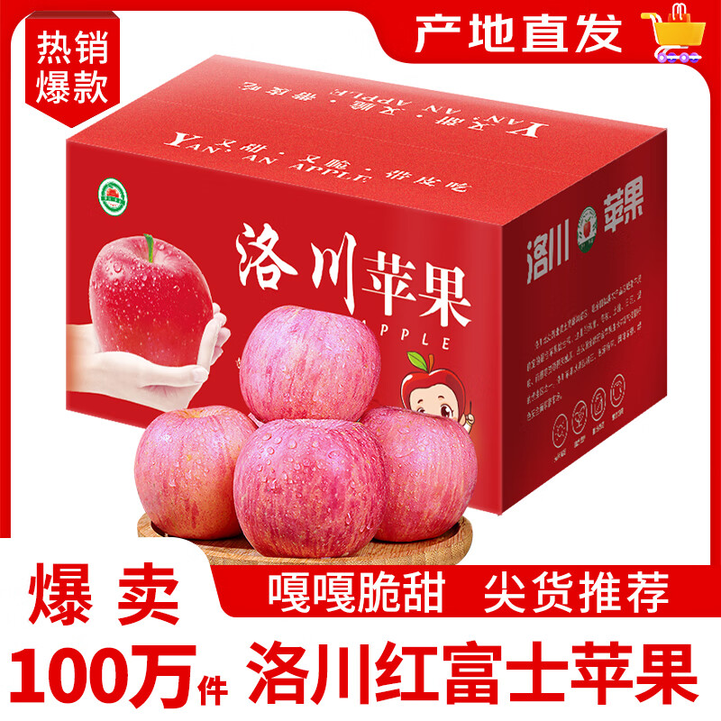 沙窝曙光陕西洛川红富士苹果水果新鲜脆甜冰糖心时令应季丑苹果水果礼盒 爆卖9.5斤75-80mm（净重8.5斤）