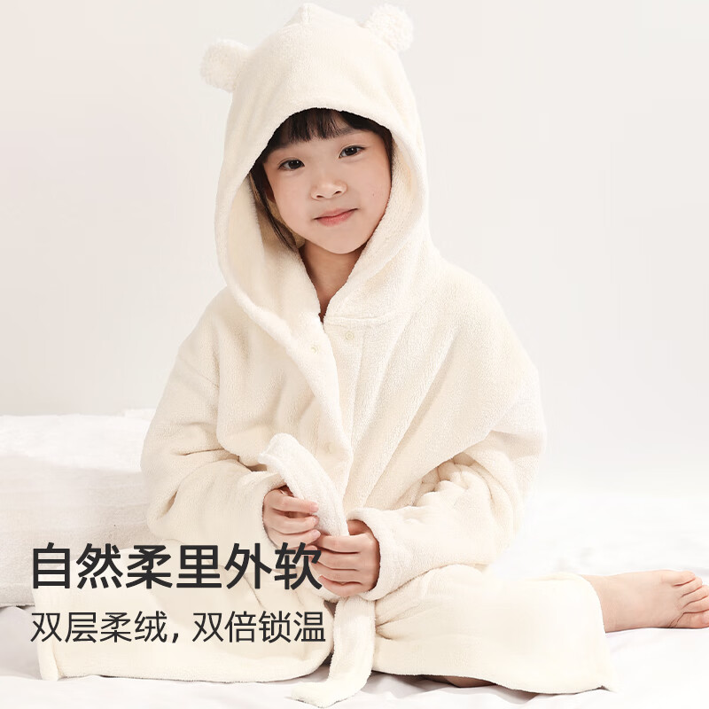 小番薯potatokids儿童浴袍吸水速干男童女童新款连帽斗篷款可穿式浴巾a类可穿睡袍 蓝色-是小熊 均码 (L)