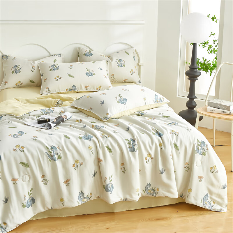 凡客居天丝夏被四件套三件套 林中龙-蓝 150*200cm夏被三件套