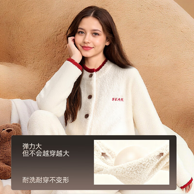 ROVO月子服孕妇睡衣秋冬产后加绒加厚半边绒哺乳孕期保暖家居服套装 【半边绒240克】暖暖熊（适用于0~15℃ 不带哺乳口） XL【建议体重120-140斤】