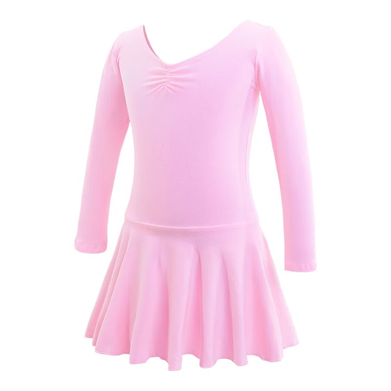 輕功兒童舞蹈服女童專業(yè)芭蕾舞裙中國(guó)舞連體練功服女幼兒跳舞連體裙 粉色-短袖 110 身高101-105cm重25-30斤