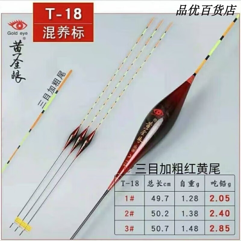 黄金眼圣眼浮漂高灵敏鱼漂同款黑坑野钓鲫鱼漂鲤鱼混养漂加粗醒目漂 T18细尾 1号