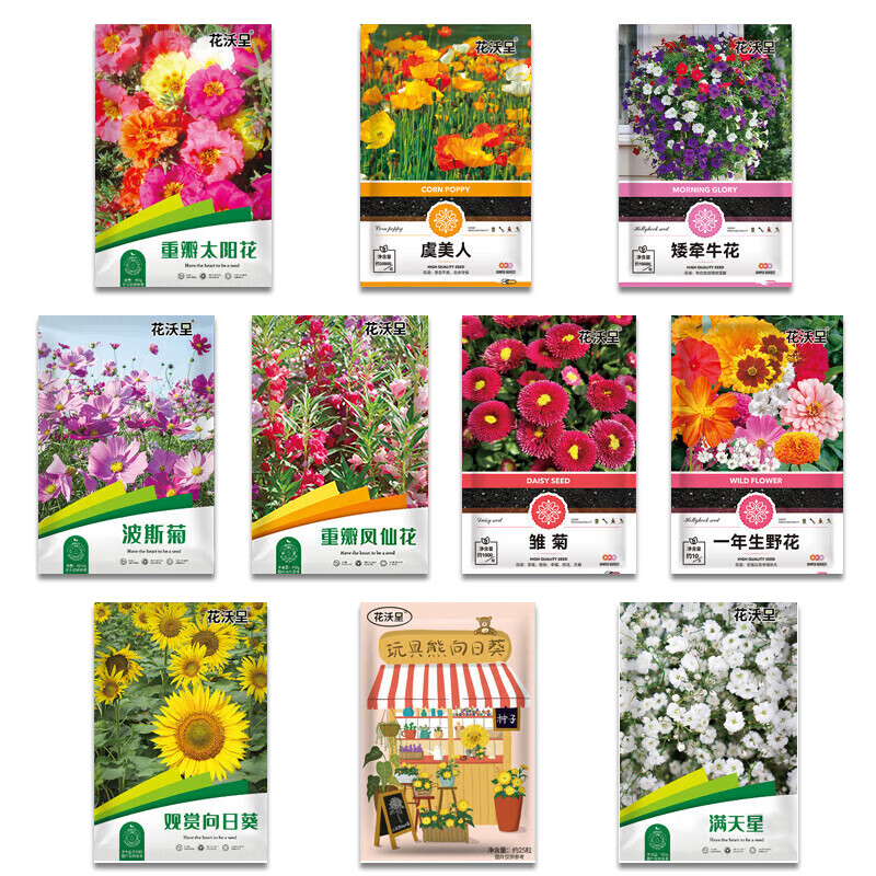 花沃里10款花种子套餐 花卉种子组合太阳花凤仙花向日葵四季种野花种籽