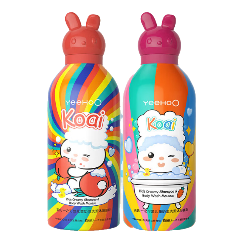 英氏兒童洗發(fā)沐浴露二合一嬰兒沐浴露洗發(fā)水小奶泡慕斯桃子味+櫻花味