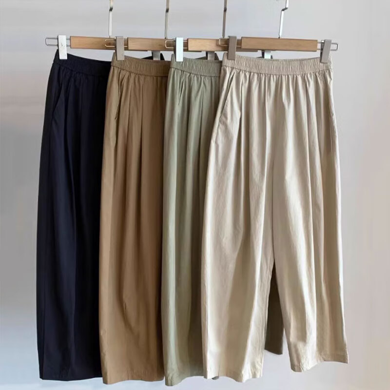 子牧棉麻春装 女文艺复古休闲裤百搭宽松九分哈伦裤萝卜裤裤子5258 黑藏青 L(建议115-125斤)