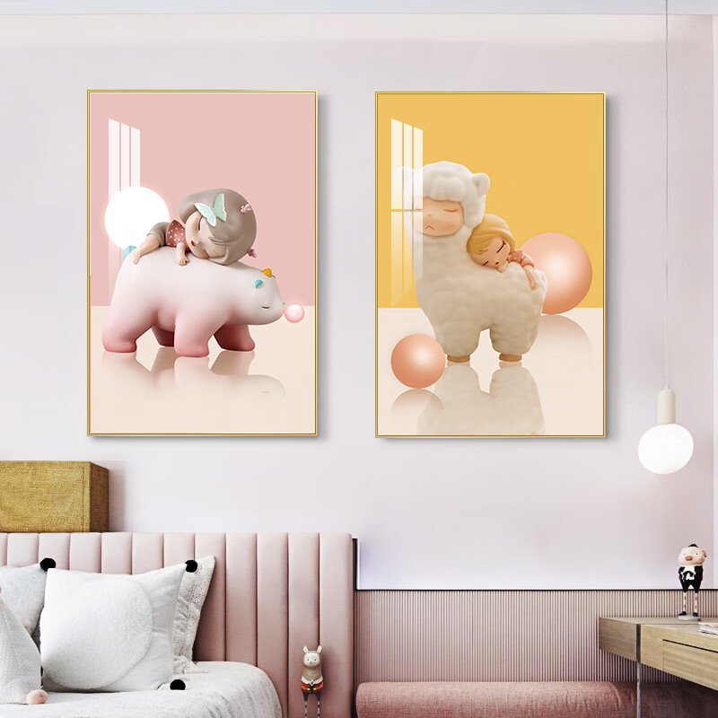 汪皇卧室装饰画现代简约儿童房女孩房间壁画二联公主房墙画床头挂画