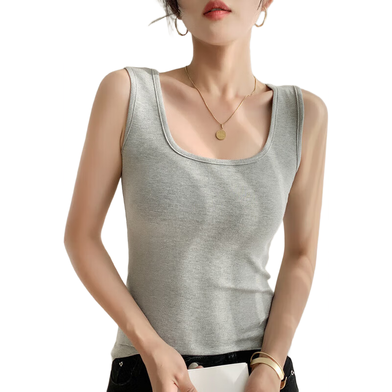 白色u领吊带背心女2025新款夏修身内搭打底螺纹棉方领上衣可外穿 1件装（白色） L 码建议100-115斤