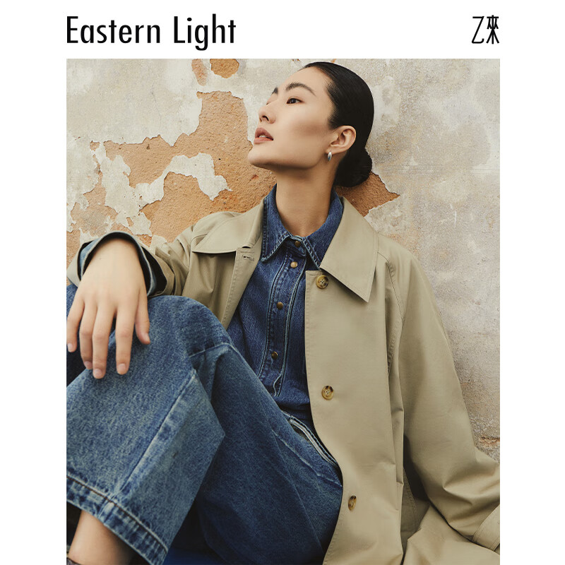 乙来（EASTERN LIGHT）BALMACAAN巴尔玛肯风衣女薄款长外套2026春秋款大衣轻奢风简约 灰卡其 L