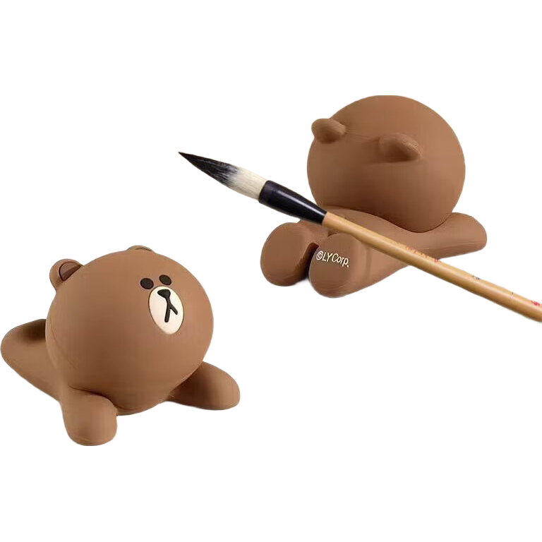 笔架笔搁布朗熊卡通可爱平板支架床头办公室创意装饰摆件懒人桌面手机 卡通手机支架-趴趴熊-1个