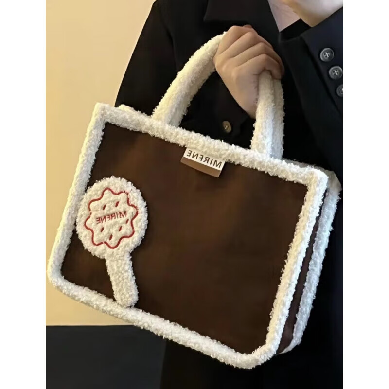 斯多朴秋冬羊羔毛通勤大容量手拎托特包2023毛绒包包女潮复古包女斜跨 深棕色(子母包)