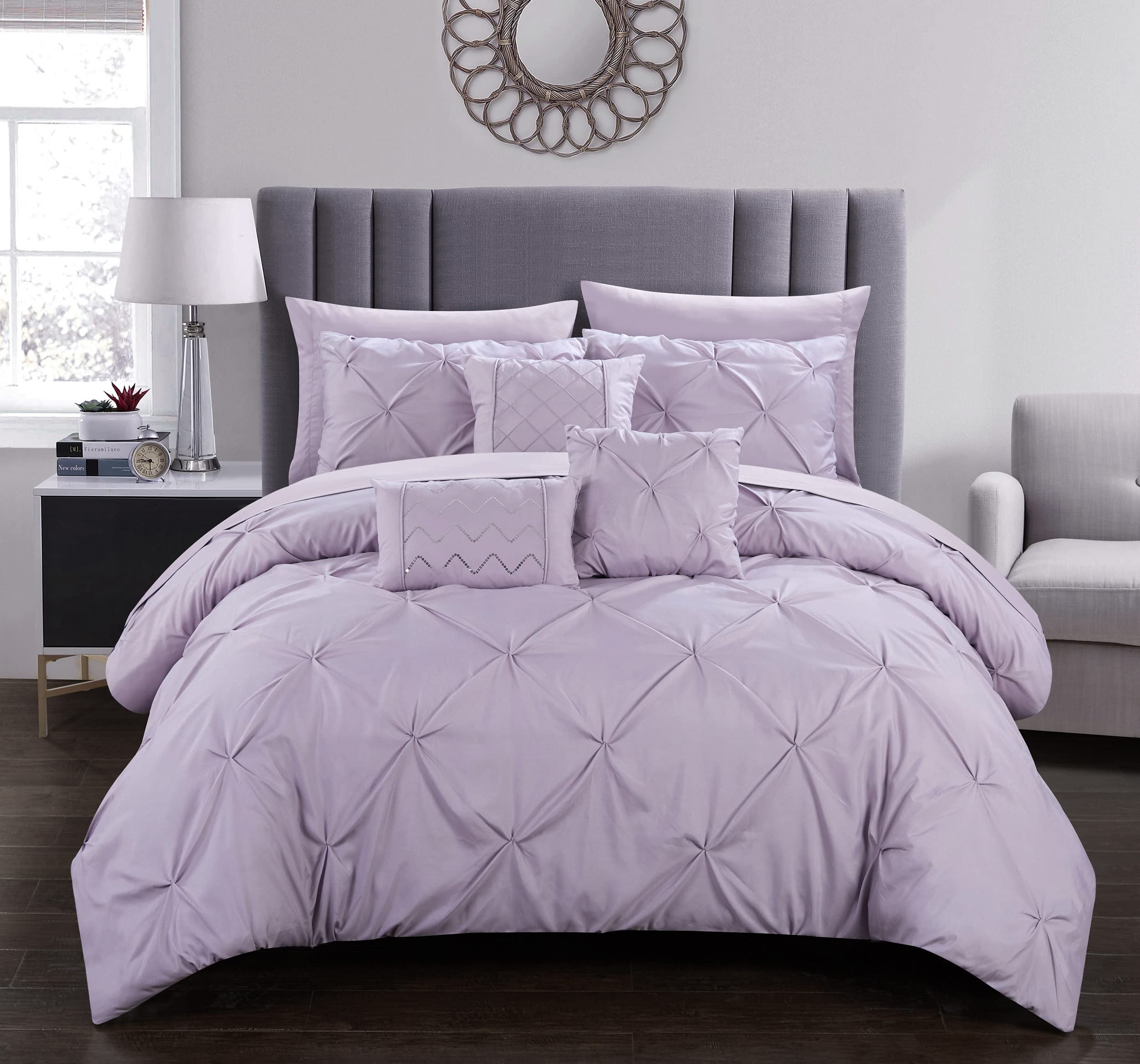 chic home 薰衣草紫10件套 现代风全套床品 微纤维柔软 女性适用