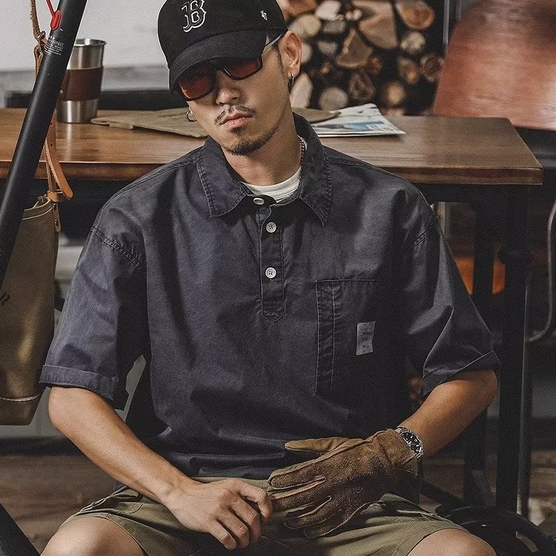 gxg潮流原宿标准时尚五分袖男文艺新款青春流行简约夏季polo衫潮 灰色