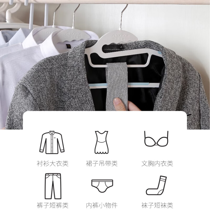 艾仕可衣架家用无痕防滑肩角衣撑防滑撑子衣挂钩收纳晾衣服架无痕衣架 日式衣架灰色 20支