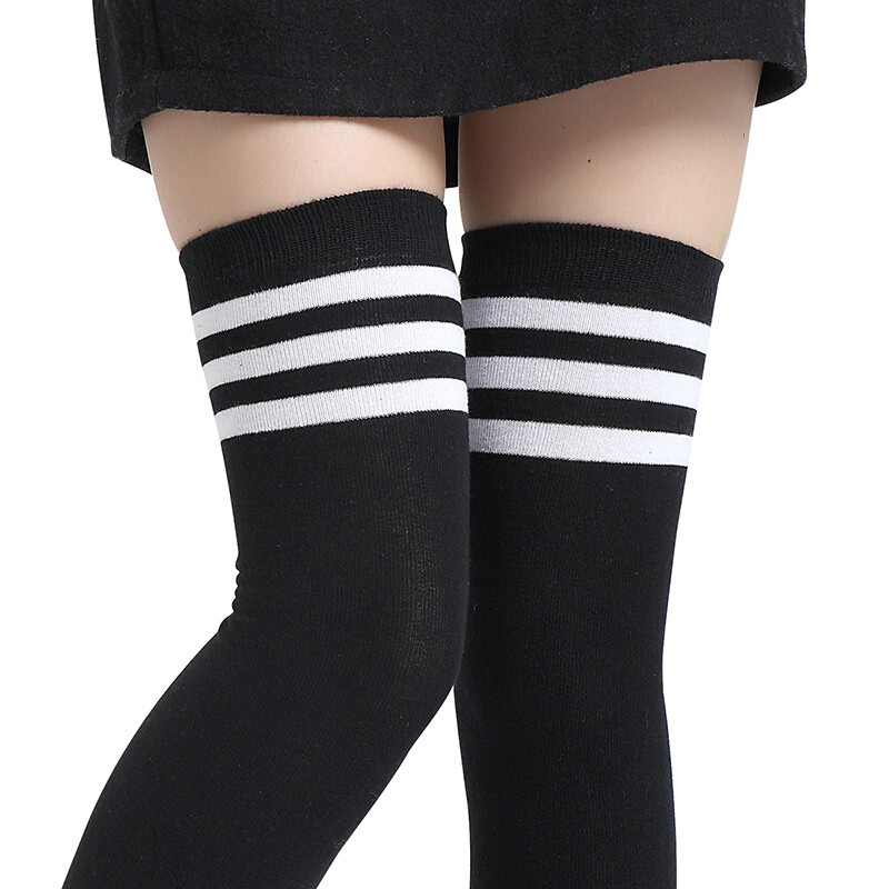 纽菲奥纳 女士条纹长筒袜过膝袜 美腿袜女学生春秋保暖高筒棉袜 日系