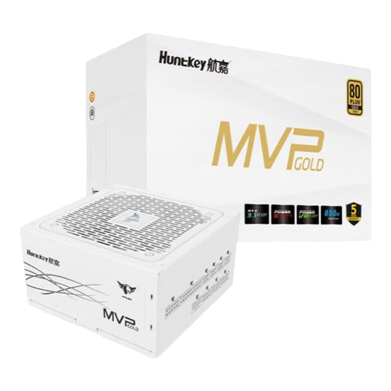航嘉（Huntkey）MVP系列台式机主机电源额定K650W/K750W/850W/1000W/1200W  金牌全模组机箱电源 宽幅电压/PCIE5.0 K850白色【850W金牌】ATX3.1