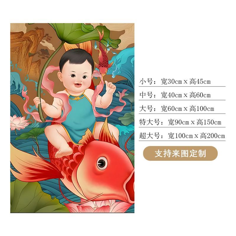 铭汇通年画胖娃娃娃娃金童玉女老式墙贴画福娃贴纸宝宝孕喜娃海报装饰
