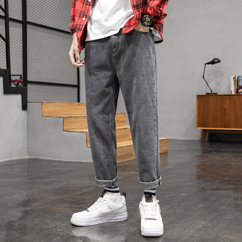 卡维妲春秋新品宽松男士筒老爹裤港风水洗潮流长裤子休闲牛仔裤男 黑