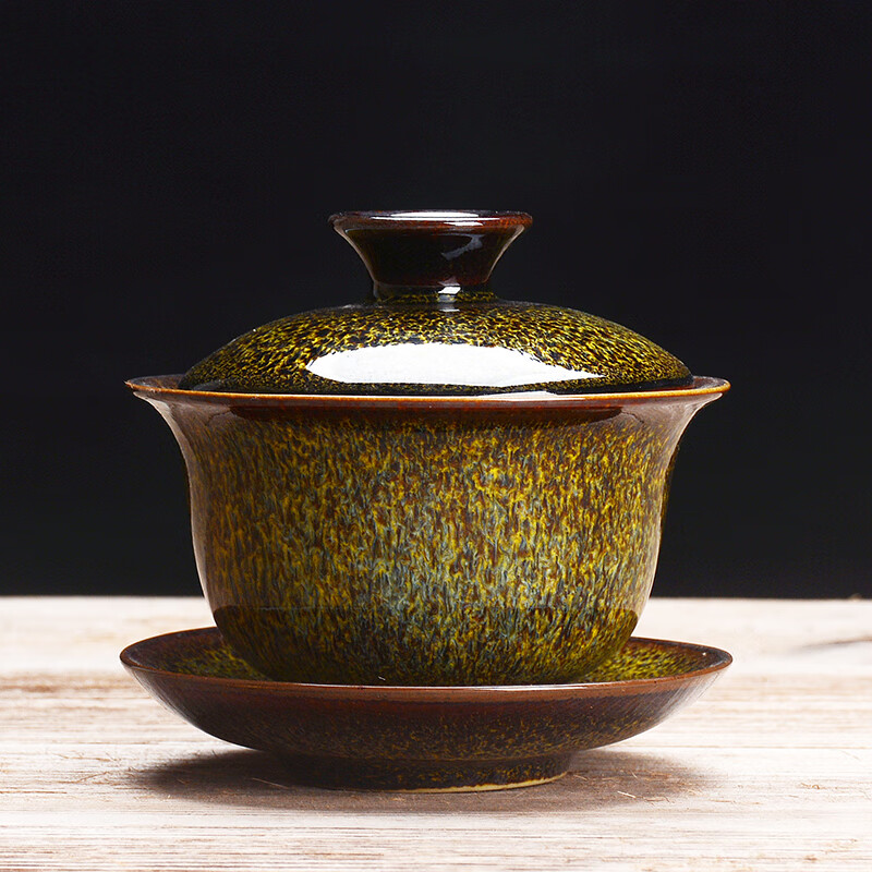 盖碗茶杯泡茶碗陶瓷功夫茶具家用大号个性泡茶 黄流(容量150ml)