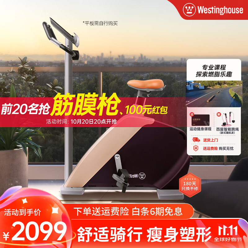 西屋（Westinghouse） 美国西屋动感单车家用有氧运动健身器材智能磁控调阻室内自行车 插电版/轻商/心率/03蓝灰