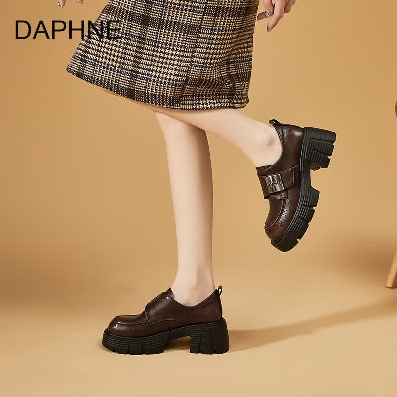 达芙妮厚底乐福鞋2026春季新款耐磨复古小皮鞋软底百搭英伦风增高单鞋 棕色 秋款上新 40