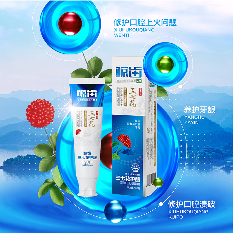 鲸齿三七花薄荷味清新口气清洁牙齿成人牙膏 160克*1支三七花薄荷牙膏