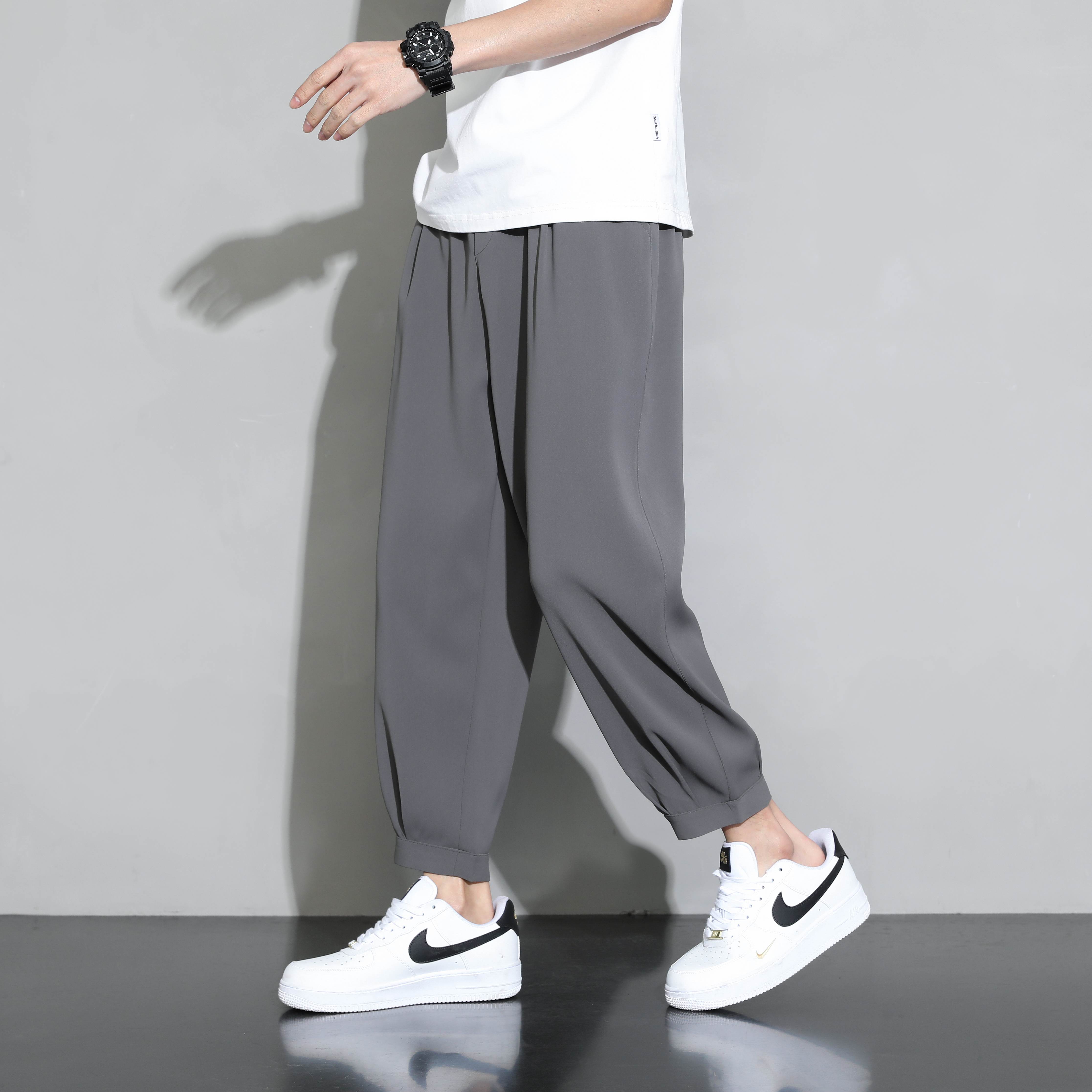 京峋冰丝裤子男士夏季薄款速干男裤潮牌夏天垂感束脚阔腿运动休闲长裤