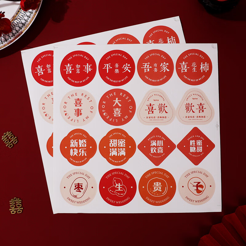婚礼用品大全迷你封口贴小囍字婚房装饰布置 欢喜款小喜字2张共32枚