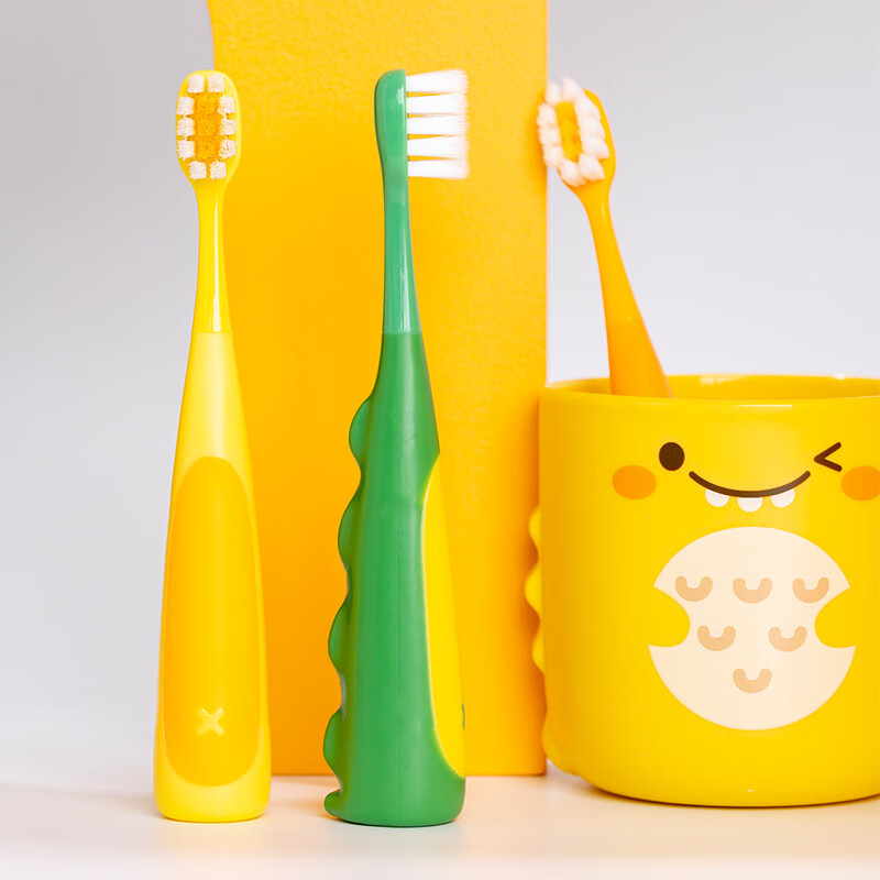 健儿童牙刷3-6-12岁宝宝牙刷萌萌小恐龙多彩卡通牙刷呵护萌牙 黄绿橙 翡羽6003 6支 【厂家甄选】