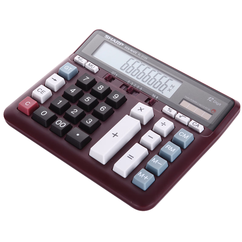 SHARP 夏普計算器 EL-2135銀行計算器 12位財務(wù)會(huì )計用辦公電腦按鍵太陽(yáng)能桌面電子計算機 紅色（無(wú)語(yǔ)音）【寬19cm*長(cháng)15.4cm】