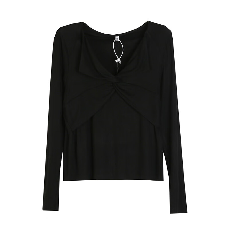 驼美士(balitomms)春季新款200斤胖mm韩版扭结v领交叉百搭t恤衫120108