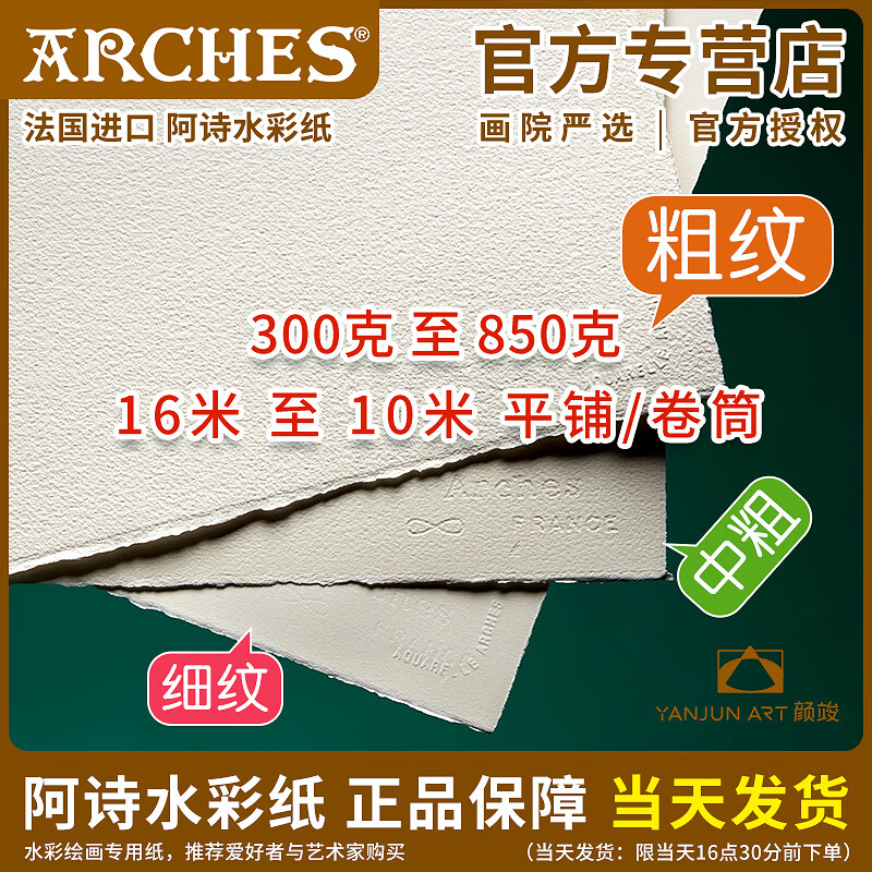 阿诗水彩纸 绘画用手工棉浆水彩纸 绘画纸张300g水彩画画纸 阿诗-中粗2k【3张】